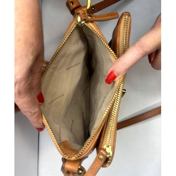 Brahmin Authentic Leather Animal Print Snake Skin Brown Crossbody Bag Womens - Picture 8 of 11